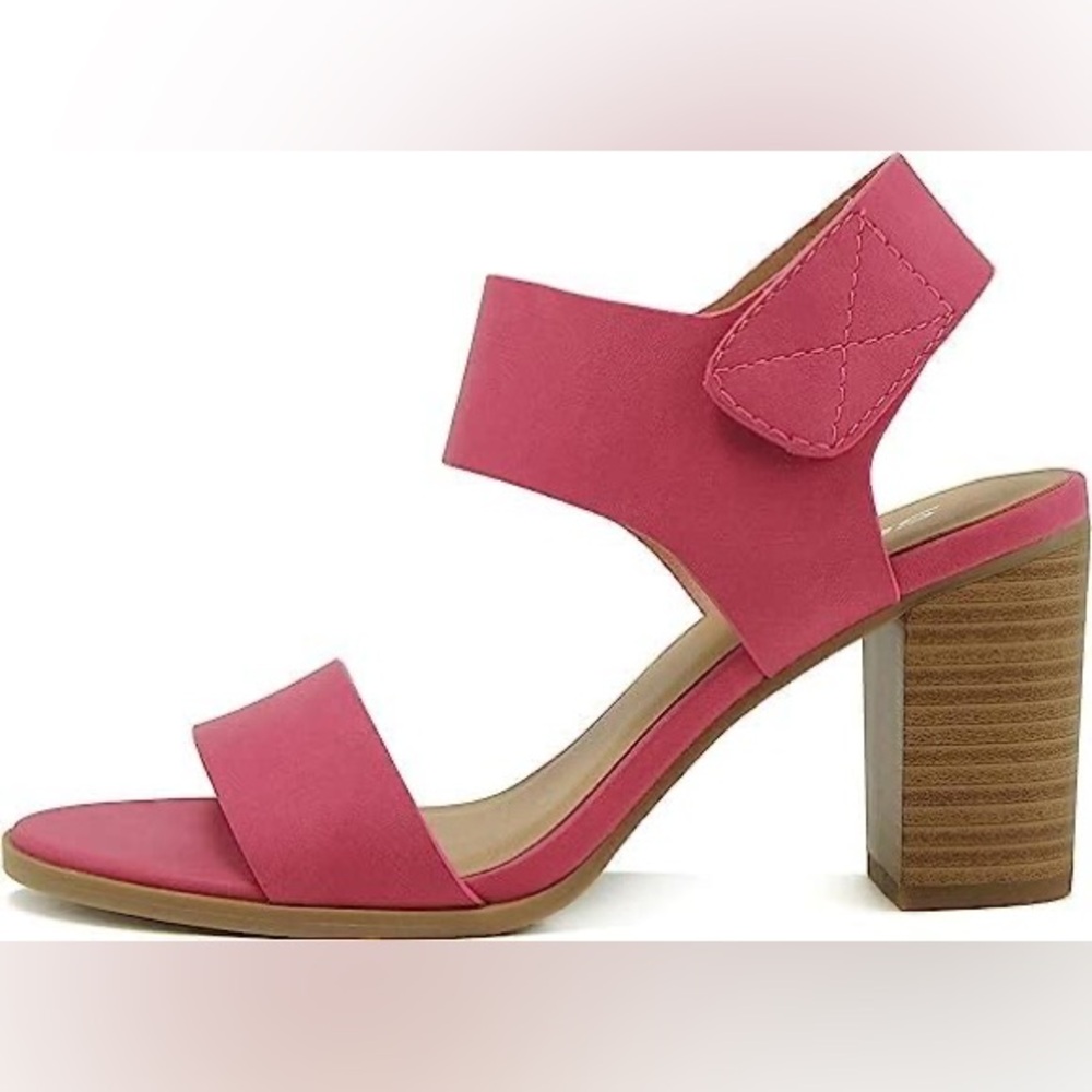 Solanz Open Toe Chunky Block Heel Ankle Strap Shoes Size 8.5 New